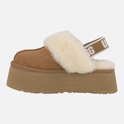 UGG FUNKETTE Suede Clogs with Fur Collar and Elastic Strap