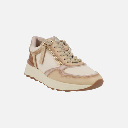 Leather sneakers with zipper and animal print touches