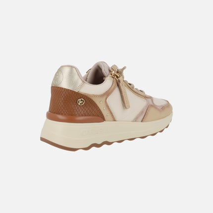 Leather sneakers with zipper and animal print touches