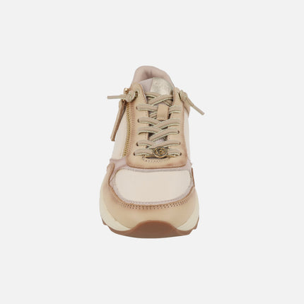 Leather sneakers with zipper and animal print touches