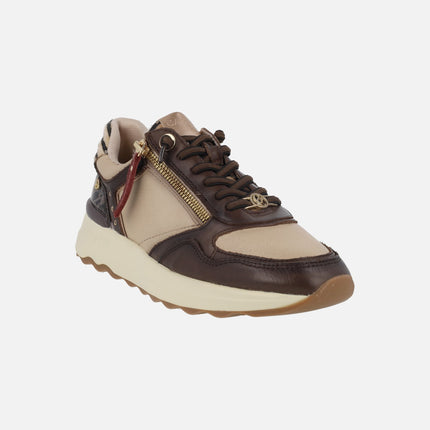 Leather sneakers with zipper and animal print touches