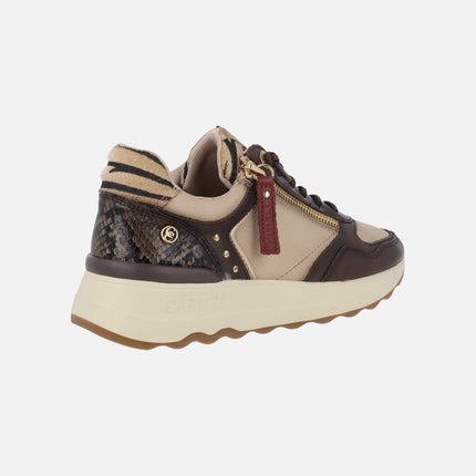Leather sneakers with zipper and animal print touches