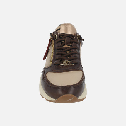 Leather sneakers with zipper and animal print touches