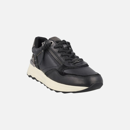 Leather sneakers with zipper and animal print touches