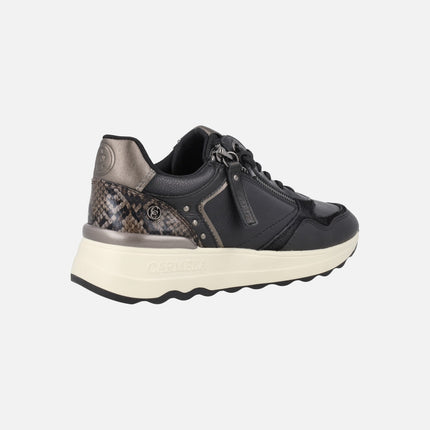 Leather sneakers with zipper and animal print touches