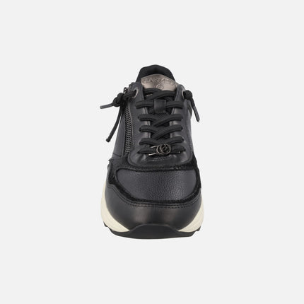 Leather sneakers with zipper and animal print touches