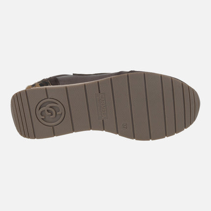 Brown multi-material sneakers with lace closure