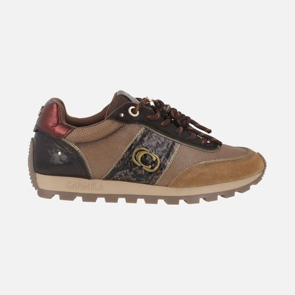 Multi-material sneakers in brown combination with decoration