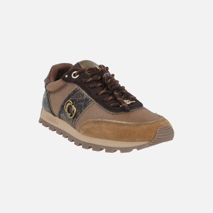Multi-material sneakers in brown combination with decoration