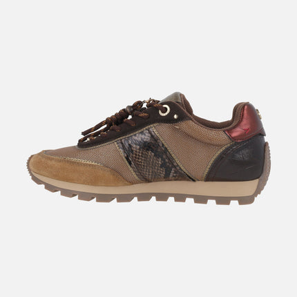 Multi-material sneakers in brown combination with decoration