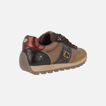 Multi-material sneakers in brown combination with decoration