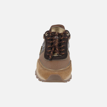 Multi-material sneakers in brown combination with decoration