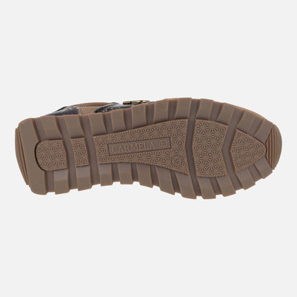 Multi-material sneakers in brown combination with decoration