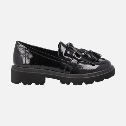 Patent leather loafers Black with fringed pompadour and tassels