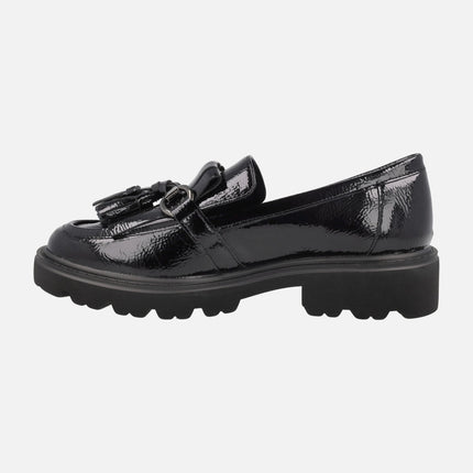Patent leather loafers Black with fringed pompadour and tassels