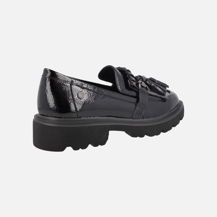 Patent leather loafers Black with fringed pompadour and tassels