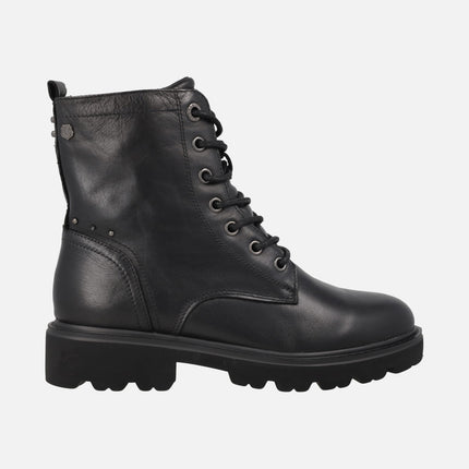 Botines negros de piel con cordones y cremallera