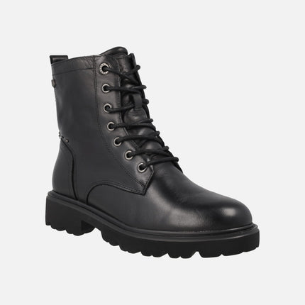 Botines negros de piel con cordones y cremallera