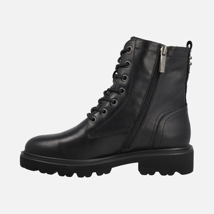 Botines negros de piel con cordones y cremallera
