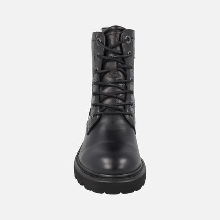 Botines negros de piel con cordones y cremallera