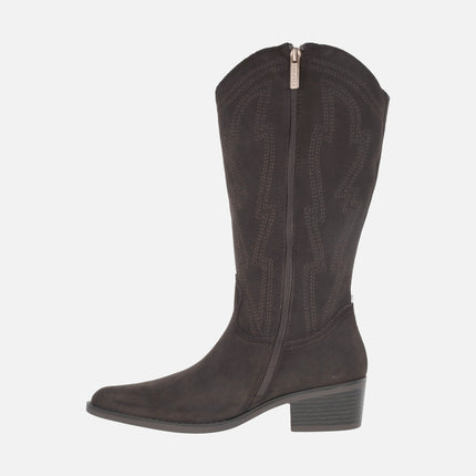 Women's suede cowboy style boots with embroidery