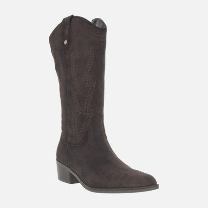 Women's suede cowboy style boots with embroidery