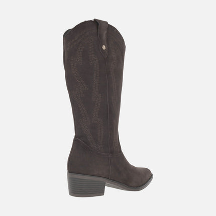Women's suede cowboy style boots with embroidery
