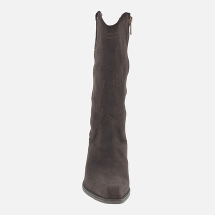 Women's suede cowboy style boots with embroidery