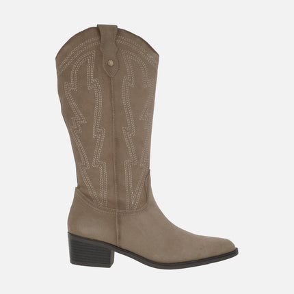 Women's suede cowboy style boots with embroidery