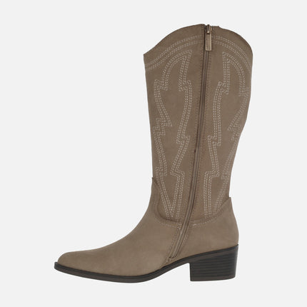 Women's suede cowboy style boots with embroidery