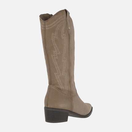 Women's suede cowboy style boots with embroidery