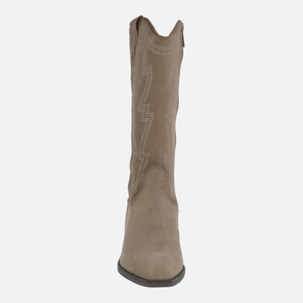 Women's suede cowboy style boots with embroidery