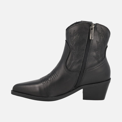 Cowboy-style leather ankle boots with embroidery detail