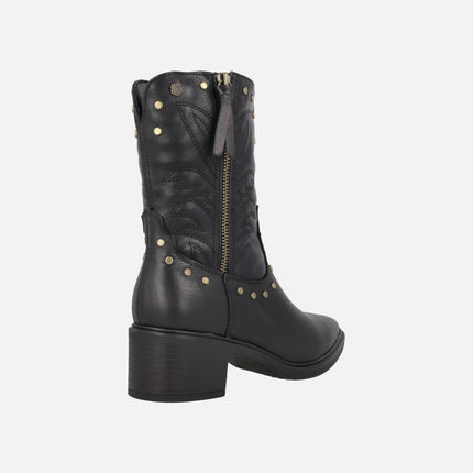 Low cowboy-style leather boots with studs and embroidery