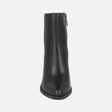 Black leather ankle boots with wide heels