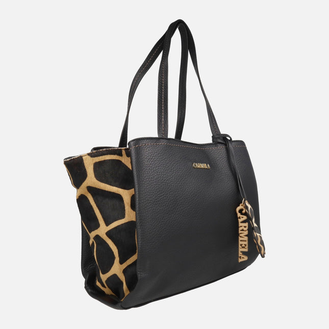 Bolsos para hombro en combinado negro con animal print