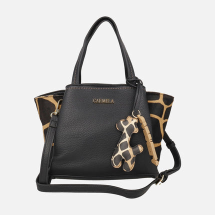 Bolsos de mano con bandolera incluida en combinado negro con animal print