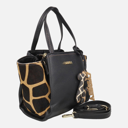 Bolsos de mano con bandolera incluida en combinado negro con animal print