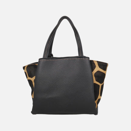 Bolsos de mano con bandolera incluida en combinado negro con animal print