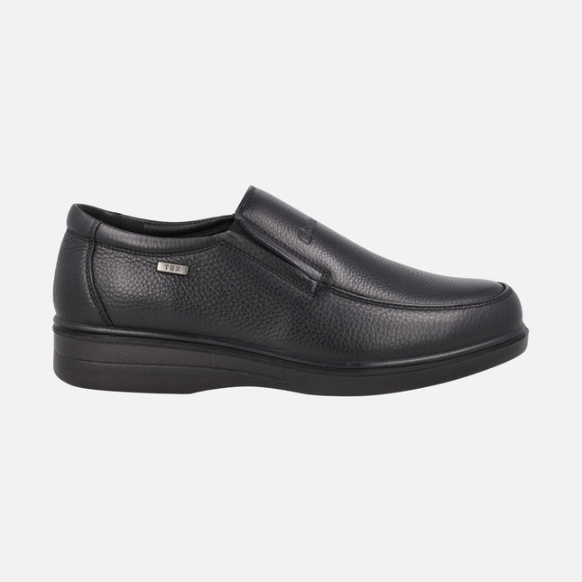 Mocasines negros de piel ANCHO ESPECIAL para hombre con membrana TEX