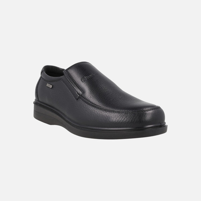 Mocasines negros de piel ANCHO ESPECIAL para hombre con membrana TEX