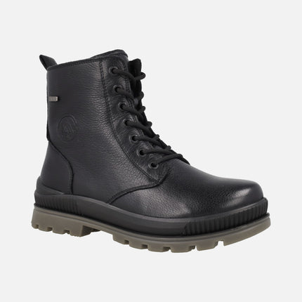 Comfort ankle boots for women in black leather with waterproof membrane
