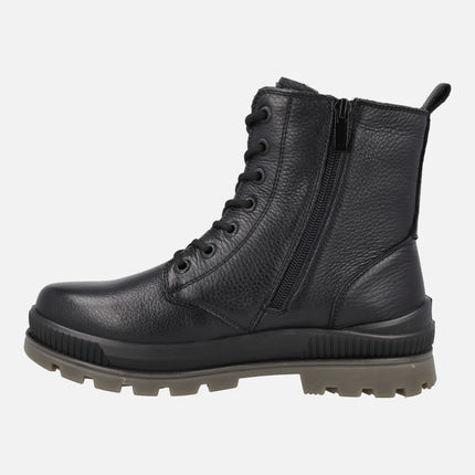 Comfort ankle boots for women in black leather with waterproof membrane