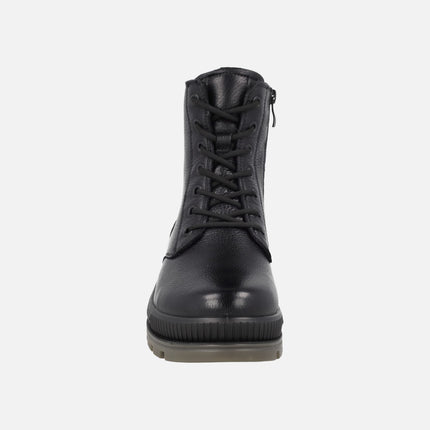 Comfort ankle boots for women in black leather with waterproof membrane
