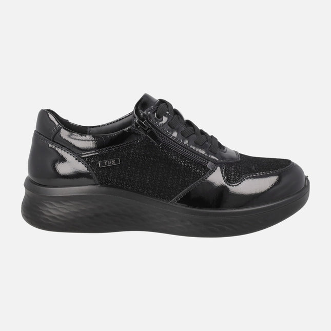 Zapatos negros de charol ANCHO ESPECIAL con membrana impermeable