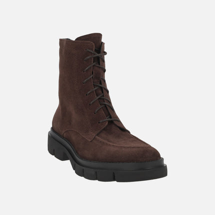 Botines de cordones para mujer en piel serraje con suela track