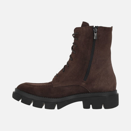 Botines de cordones para mujer en piel serraje con suela track
