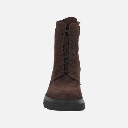 Botines de cordones para mujer en piel serraje con suela track