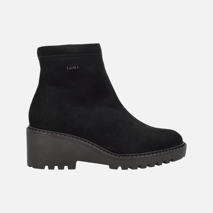 Botines negros de cuña con membrana V-DRY en tejido efecto ante