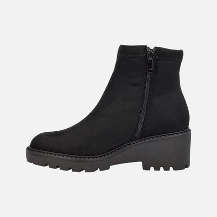 Botines negros de cuña con membrana V-DRY en tejido efecto ante